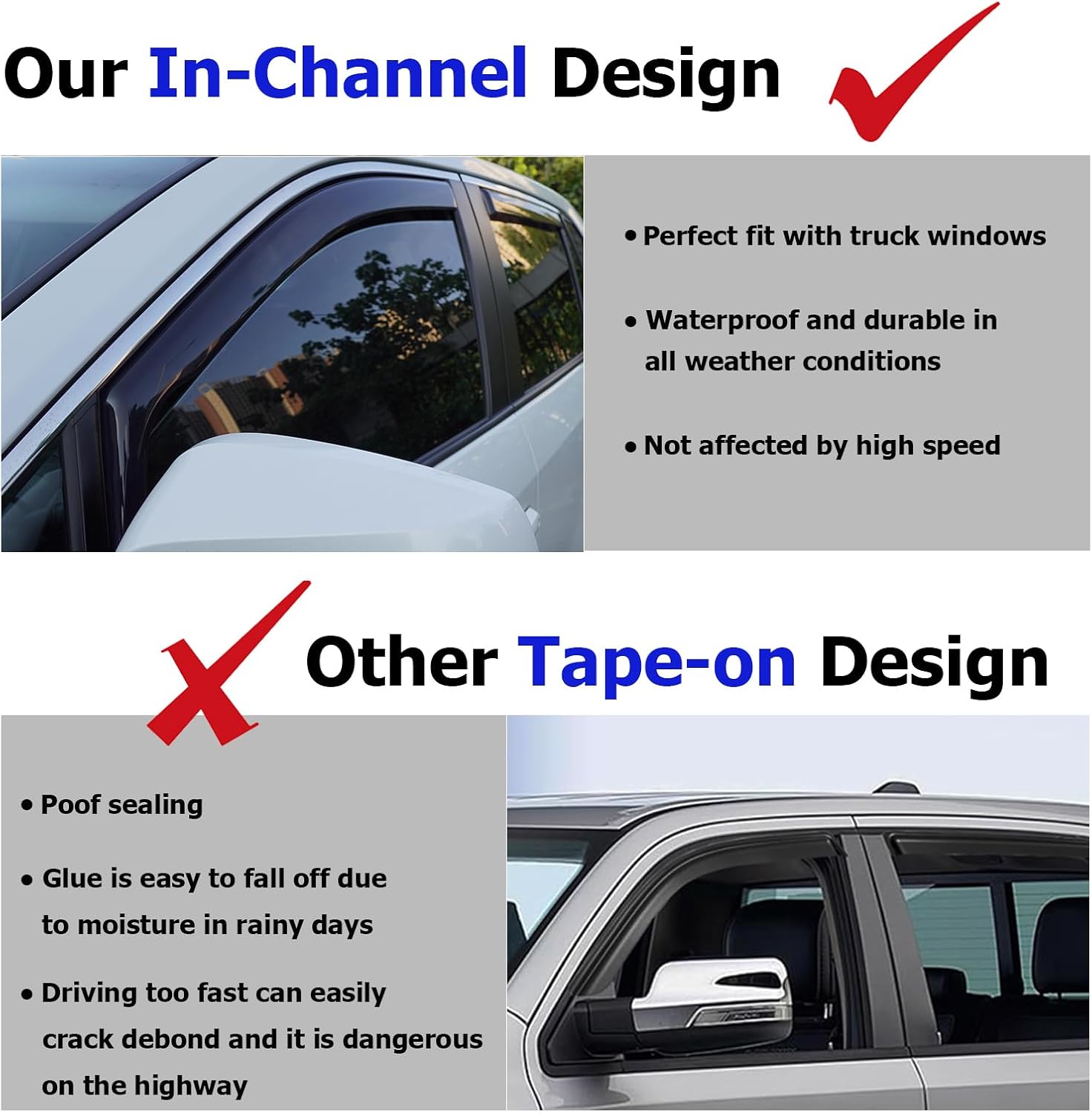 in-Channel Window Rain Guards Fit for Chevy Silverado 1500/GMC Sierra 1500 2019-2026 Crew Cab Extra Durable Window Deflectors Window Visors,Vent Visors,Vent Shades,Truck Accessories-4PCS